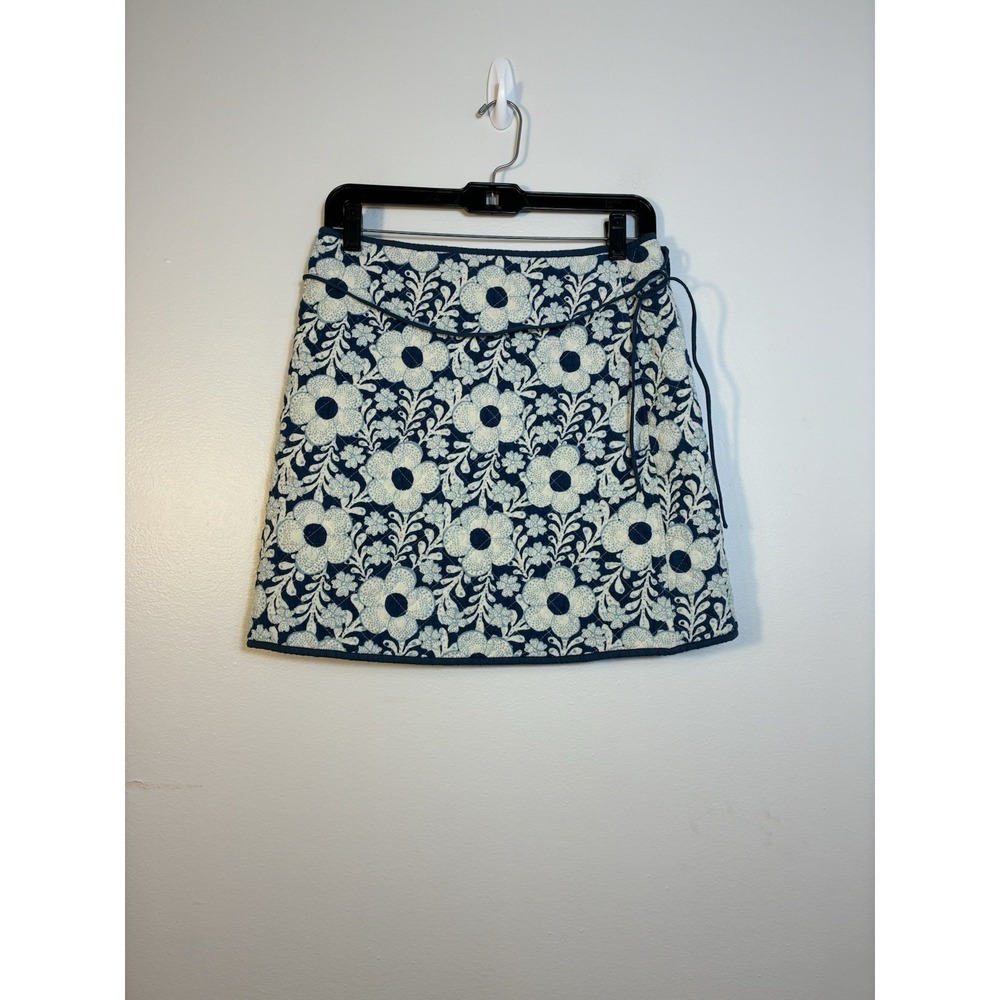 New! Asha Blue Ines Quilted Wrap Mini Skirt Sz Small Boho Cotton MSRP $250